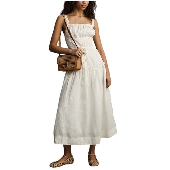 Urban Outfitters Dresses & Skirts - Anthropologie Linen White Square Neck Midi Dress Size XS Petite